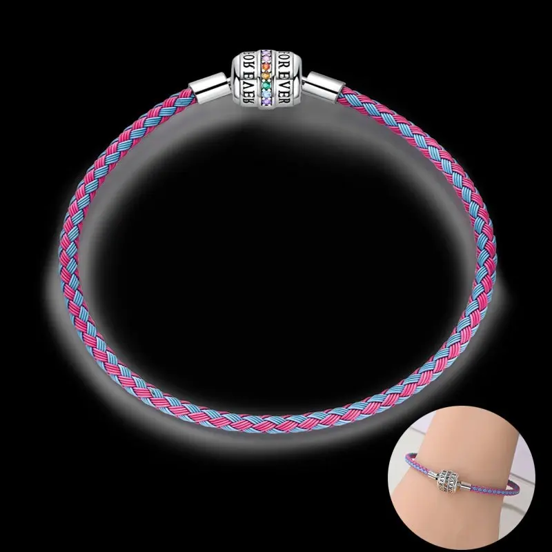 Women's 925 Sterling Silver Rainbow Braided 7 Colored Bracelet, Fashion Costume Jewelry Gift, Seven Colored Bracelet