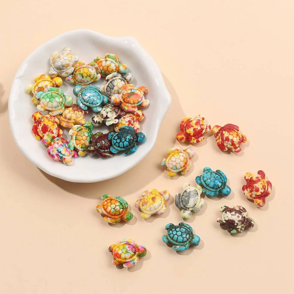 50pcs Mixed Color Stone Turtle Beads for DIY Jewelry Making, Ocean Life ...