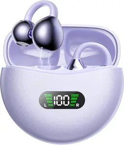 Ear Clip Earbuds Mini Open Ear Headphones  Conduction Earphones True   Headphones for  Workout Driving Walking Running Compatible with  Android (Purple)