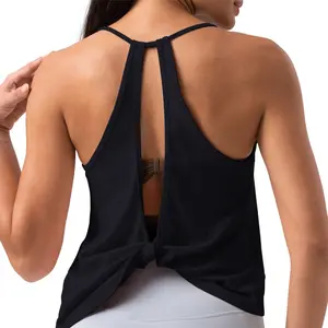 Colorfulkoala Women's V-Neck Backless Tank Top Loose Fit with Back Twist Sorona Eco Fabric Activewear Casual Look