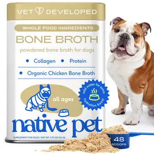 Native Pet Bone Broth for Dogs and Cats - Chicken Bone Broth Powder Dog Food Toppers for Picky Eaters - Provides Extra Nutrition for Joint Strength, Immune Support & Heart Health - 96 Scoops