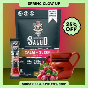 Salud 2-in-1 Sleep Aid + Calm Drink Mix, Prickly Pear Flavor, Melatonin, Magnesium, Saffron Extract, L-Theanine, Non-GMO, Gluten Free, Vegan, Low Calorie, 1g of Sugar (15 Servings)