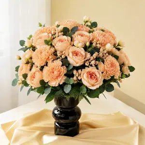 6pcs Artificial Flower Bouquet, Mixed Carnations and Roses, Waterproof UV-Resistant, Wedding and Festival Decor, Indoor Outdoor Use