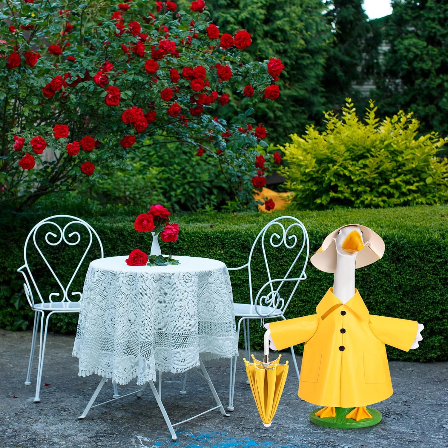 23Inch Porch Goose Raincoat Outfits – Summer Lawn Goose Clothes, Courtyard Goose Costumes, Home Decor & Housewarming Gift, Statue Patio Garden Decoration