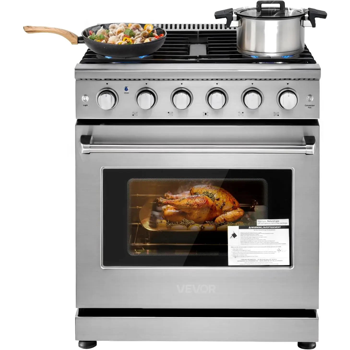 30-in Freestanding Stainless Steel Gas Range Oven - Spring New Arrival, 5 Sealed Burners, 10,000 BTU Tube Burner, 2 Detachable Chrome Racks, Easy-Reach Design, 4.8 Cu Ft Capacity, Storage Drawer for Apartment Kitchens, Restaurants, Hotels