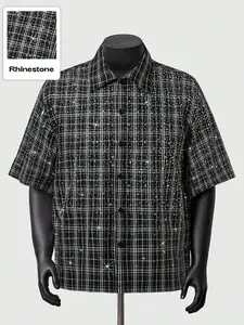 Light luxury street style "Starlight Shining" themed shirt - black and white plaid, gorgeous atmosphere  Rhinestone ironing technology + plaid base, comfortable and skin-friendly, versatile style. A perfect item for parties and performances.