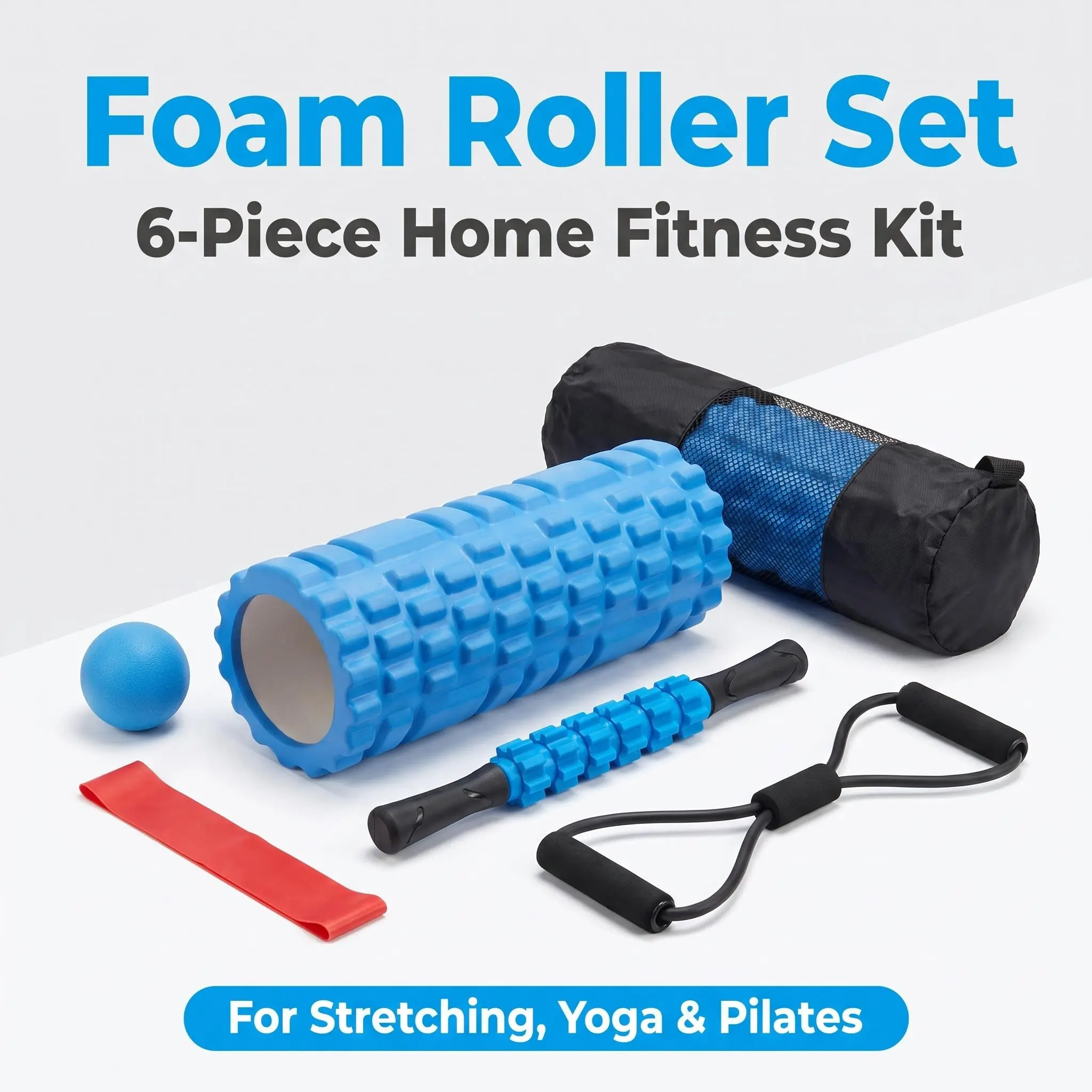 33cm Foam Roller Set with Massage Ball, Roller Stick, Resistance Band and Carry Bag for Stretching, Yoga, Pilates and Home Workouts