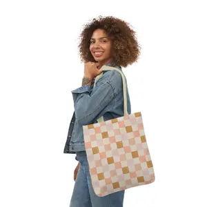 Pink and Orange Checkered Colorful Polyester Canvas Tote Bag