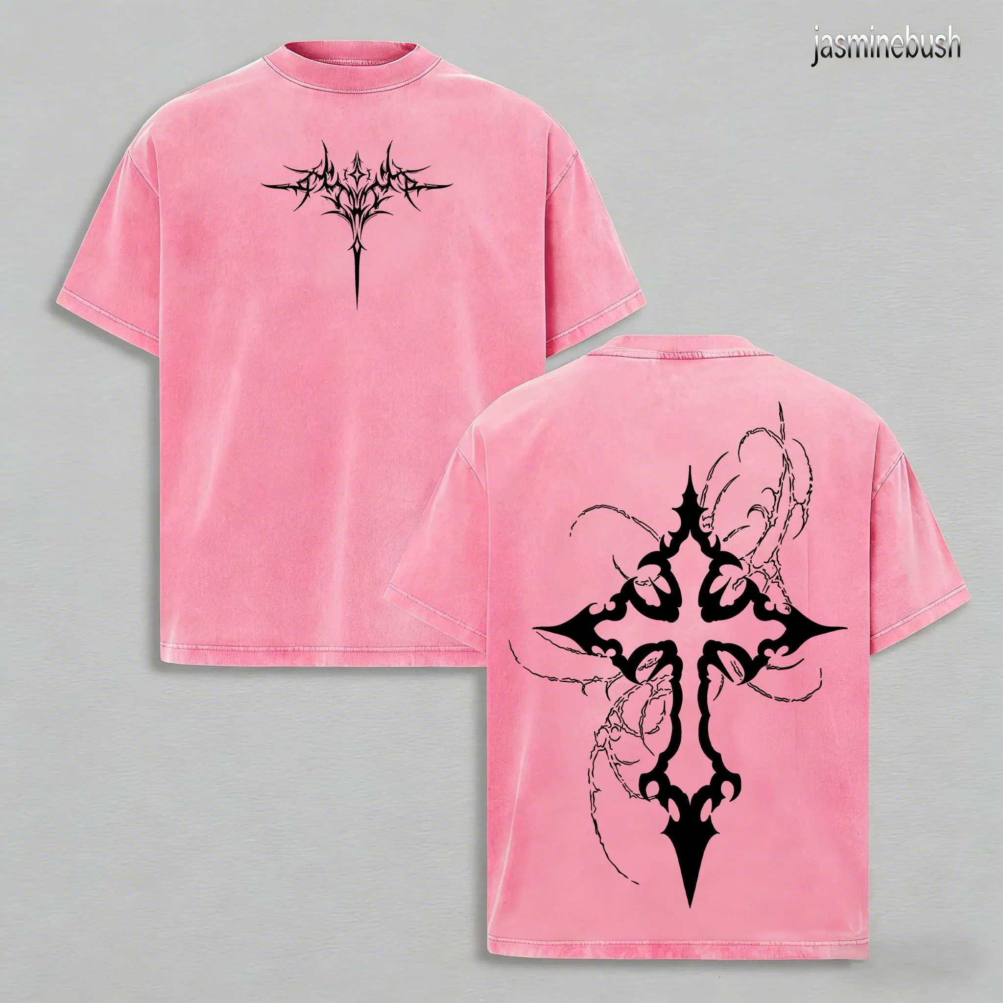 Gothic Cross Oversized T-Shirt: Dark Faith Washed Heavy Cotton Tee