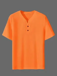 1 piece men's summer casual short sleeve Fitted henley shirt, button V-neck design, trendy fashion men's henley shirt, holiday, must-have, Casual Fashion Wear