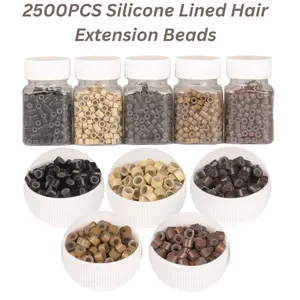 2500PCS Silicone Lined Hair Extension Beads, 5mm Micro Rings Links for I Tip, Weft Sew In & Hair Tinsel Extensions, Multi Color Hair Extension Supplies