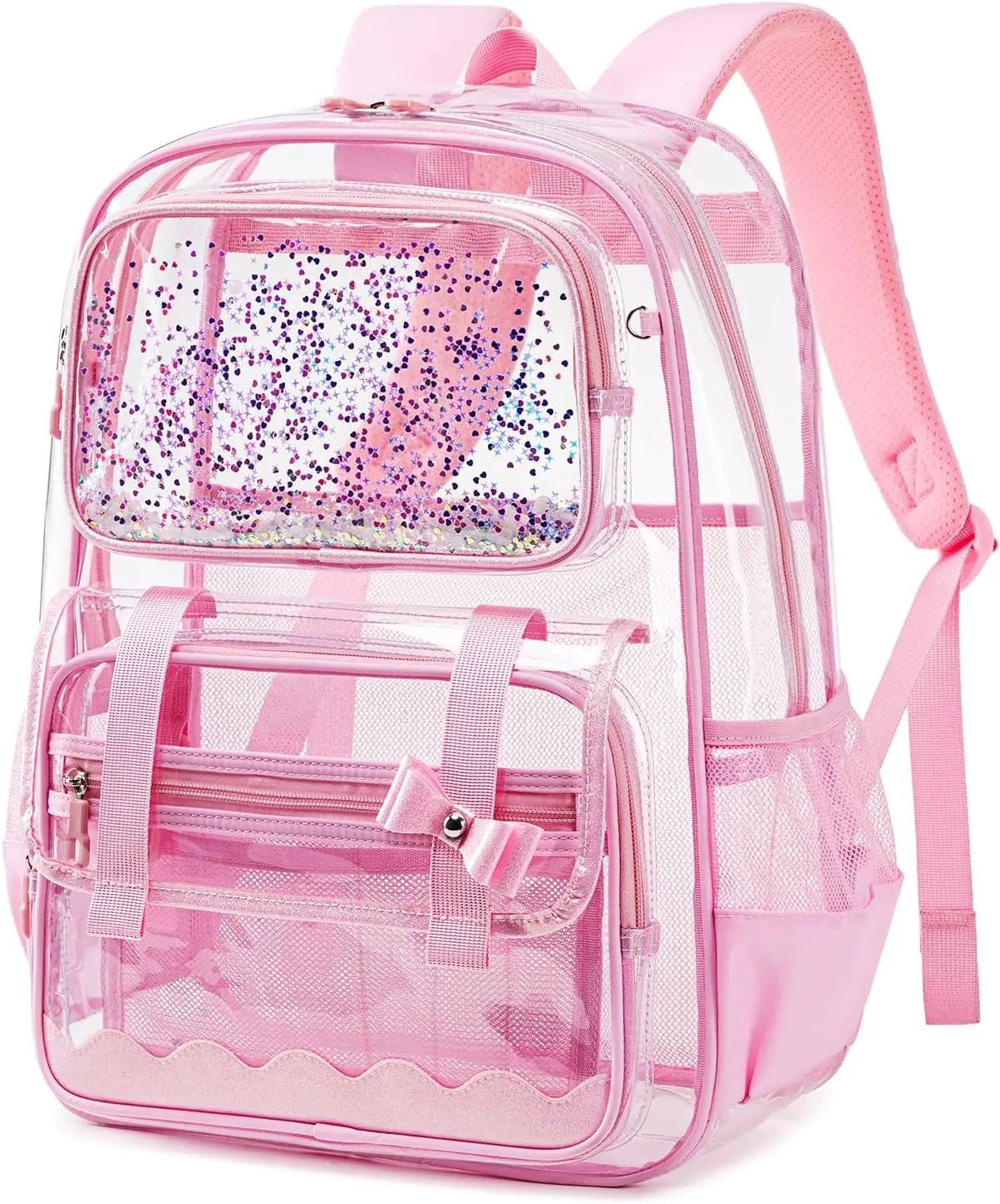 Clear Backpack for Girls,Transparent Backpack See Through Backpacks Stadium Event,Heavy Duty Clear Bookbag for School Pink