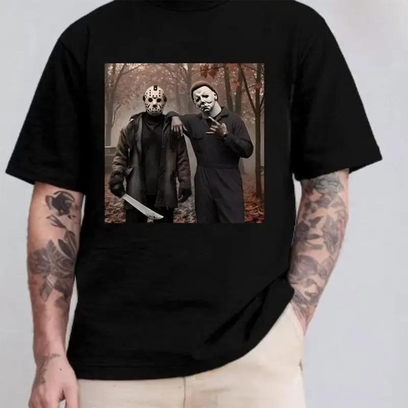 [100% Cotton] Graphic Printed T-Shirt Gift For Everyone Shirt, Friday The 13Th, Jason And Michael Shirt, Horror Characters Friend, 90S Halloween Movie Shirt Designs T-Shirt For Men And Women