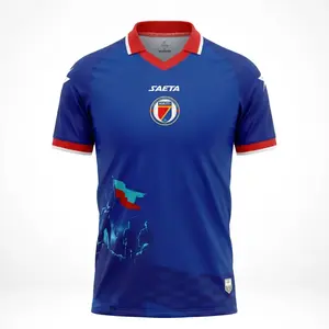 SAETA Haiti Men's Home Fan Jersey with Haiti Flag Detail, Haiti Fan Jersey, Retro Soccer Streetwear Shirt, Lightweight Athletic Top, Perfect Gift for Boyfriend & Soccer Lovers
