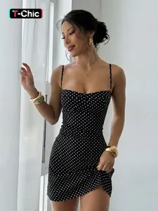Sexy Polka Dot Backless Spaghetti Strap Dress, Women's Autumn Fashion Print, Casual Fitted Design, All Seasons Wear, Stylish and Comfortable, Womenswear