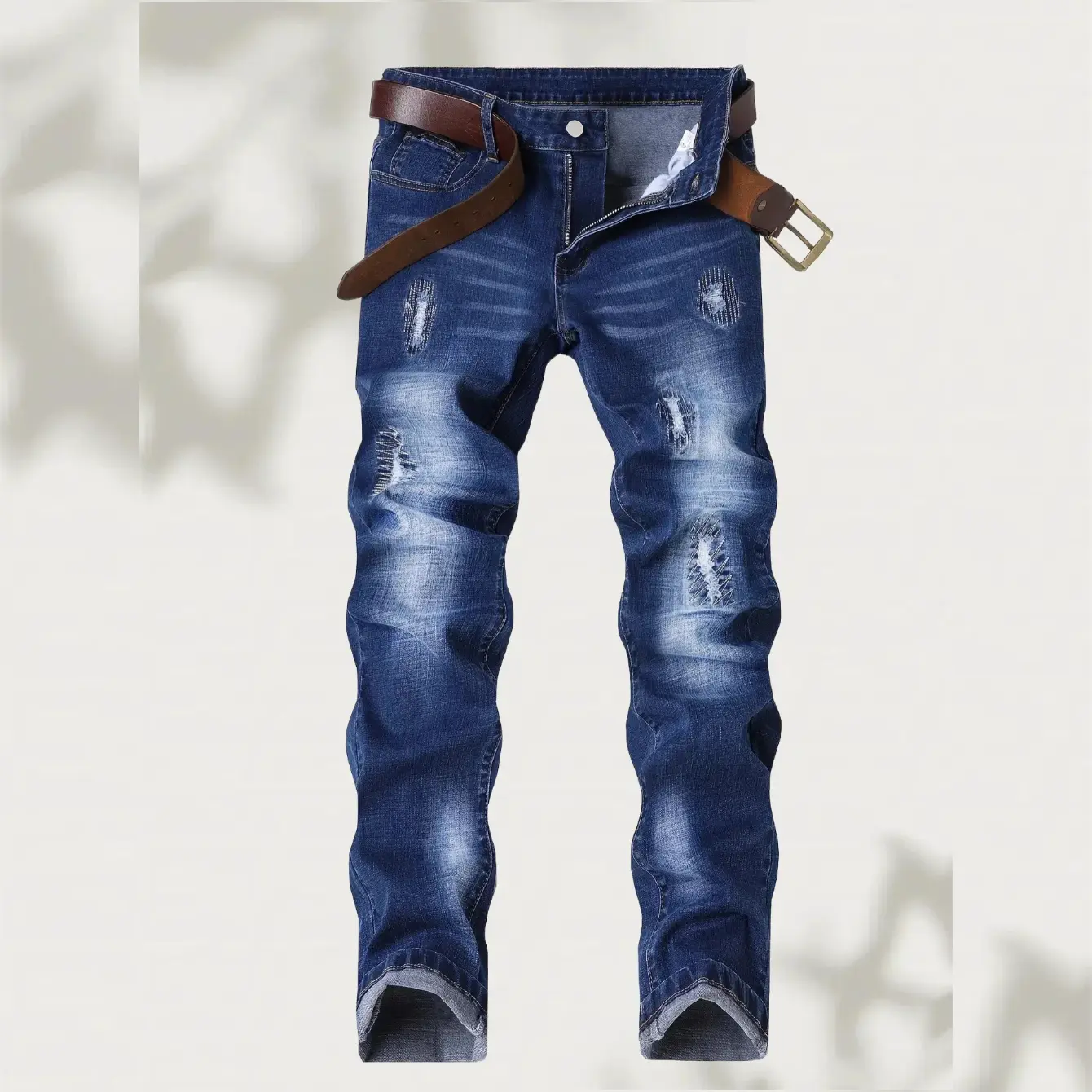 1-pack men's jeans, men's street jeans, men's jeans stretch ripped embroidered denim skinny pants slim fit light blue distressed men's pants, suitable for all seasons Men's Ripped Zipper Skinny Jeans pocket denim jean Men's Regular Fit Ripped Jeans raw ir