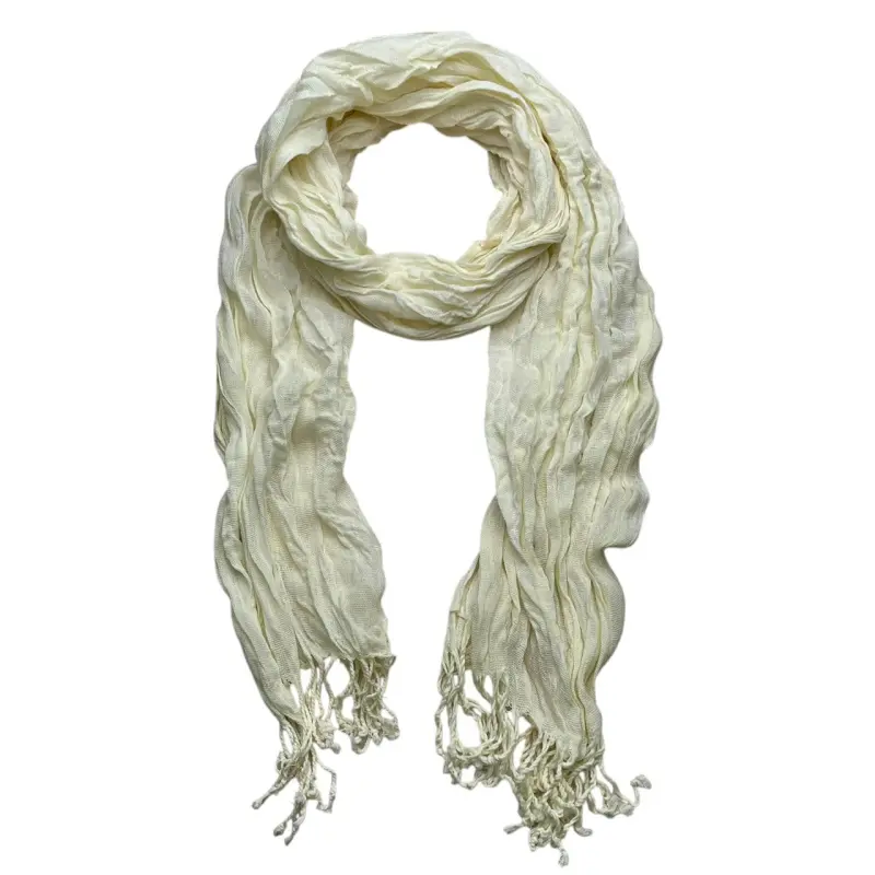 White Dyed Crinkle Scarf - Textured Summer Scarf (70"x25")