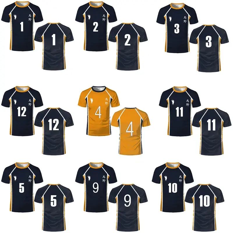 Men's Haikyuu Fitted Short-Sleeve T-Shirt - 3D Anime Figure Print, Volleyball Training Wear, Custom Name Printing, Polyester Clothing, Chinese Sizing