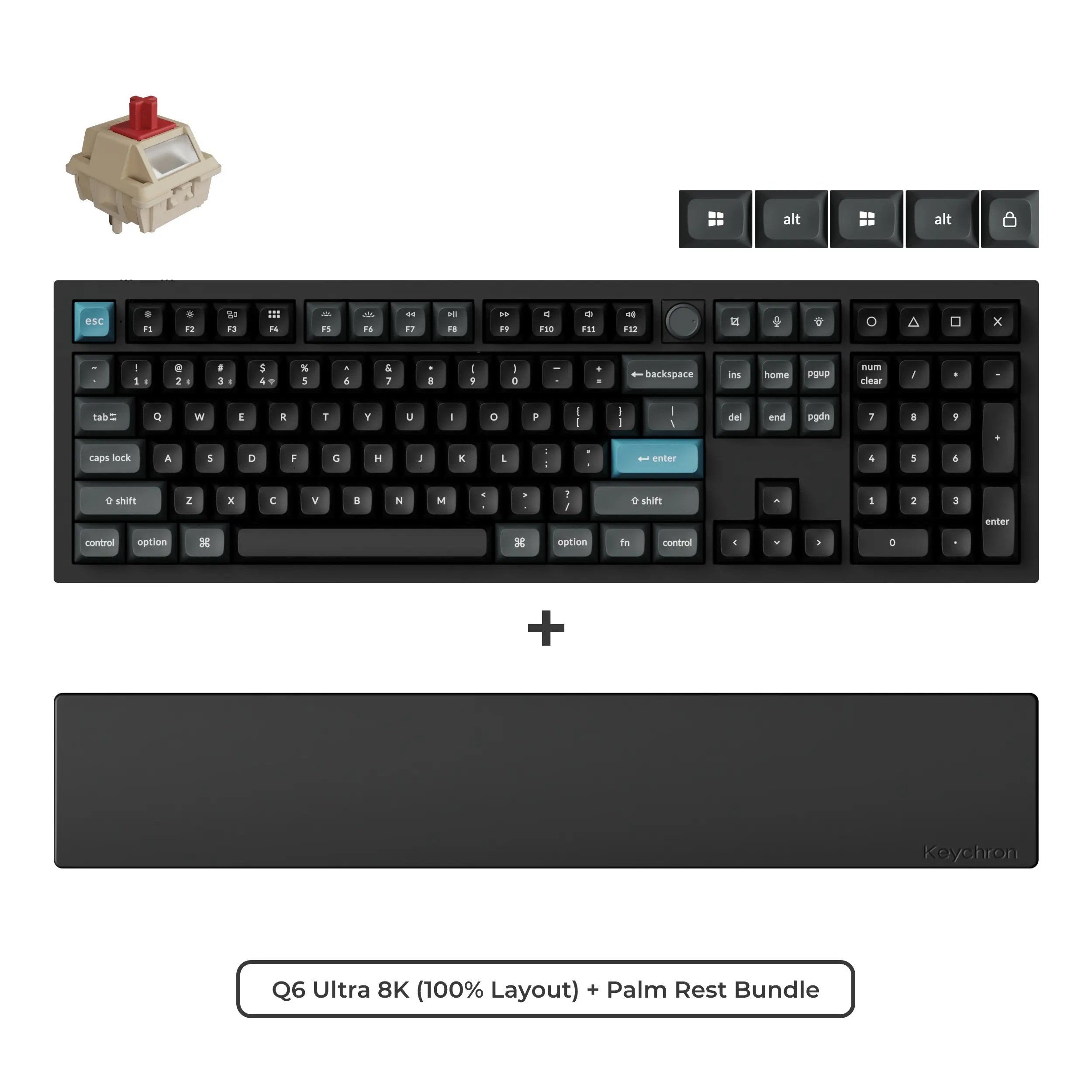 Keychron Q6 Ultra 8K Wireless Mechanical Keyboard & Palm Rest Bundle | 100% Full-Size with Numpad & Knob, 8000Hz Wired/2.4GHz, Bluetooth 5.3, Aluminum Body, Silk POM Switches, Hot-Swappable, ZMK/Launcher, RGB, Mac/Windows
