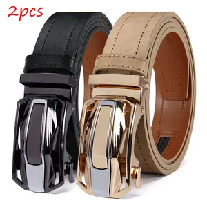 【2pcs】Men's Fashion Leather Ratchet Belt Cut-to-Fit Adjustable Buckle, Easy Release No Hole Design for Business & Casual Wear, Textured Gift Accessory premium