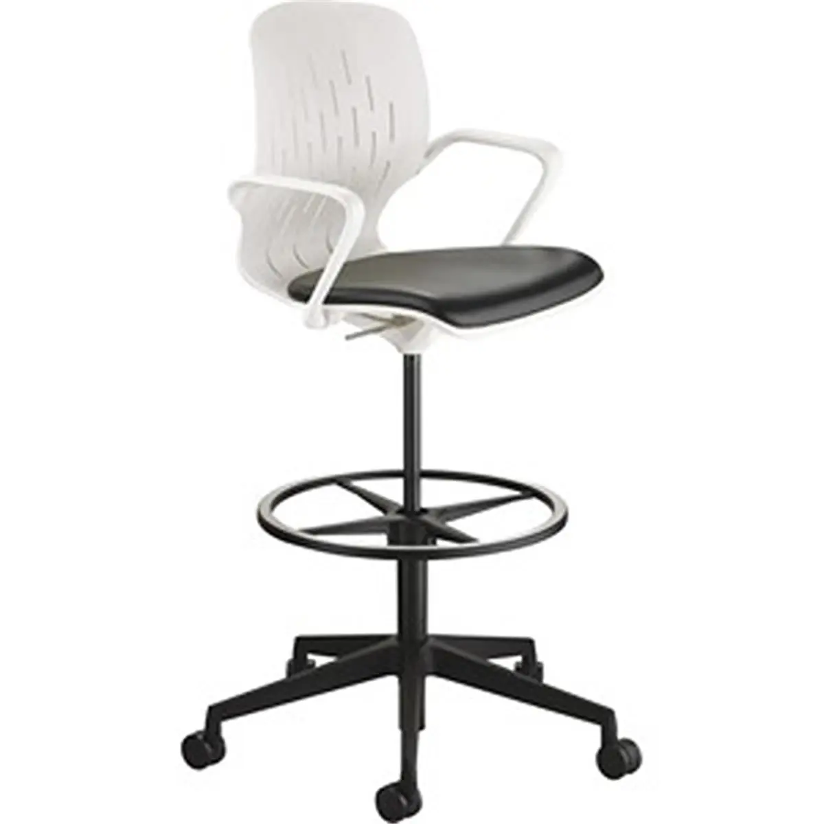 Safco SAF7014WH White Plastic Ergonomic Extended-Height Shell Stool, 22"-32" Seat Height, Adjustable Back, Breathable, Modern, Easy-to-Clean Indoor Furniture for Versatile Spaces, Promotes More Movement