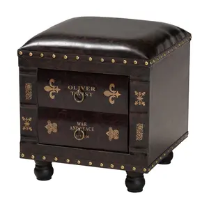 Baxton Studio Charlier Rustic Ottoman, Espresso