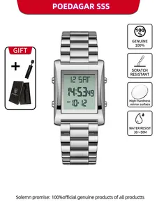 CAREKISO Original Digital LED Men's Watch Waterproof with Date Week Alarm Stainless Steel Rectangle Wristwatch for Men