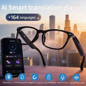 AI Smart Translation Glasses with 164 Languages Bluetooth 5.3 IP65 Waterproof Magnetic Charging Long Battery Life Voice Assistant Hands-Free Calling
