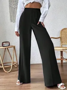 Elegant High-Waisted Wide-Leg Pants for Women, Slimming Fit Straight Leg Casual Long Pants, Versatile Commuter Wear, Womenswear
