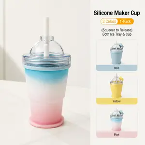 3-In-1 Foldable Lightweight Silicone Ice Cup with Straw, Portable Ice Ball Maker, Reusable Ice Coffee and Cold Drink Travel Mug, Compact Design, Compact Size