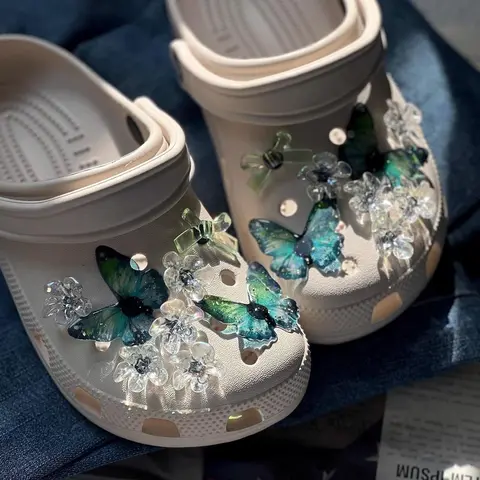 Women's 16-Piece Glittery Shoe Decoration Charm Set - Adjustable, Effortless to Use, Exquisite Craftsmanship, Captivating Sparkle; Includes Plastic Butterfly, Flower Charms & Sparkly Chains; Ideal for DIY Decor, Party Favors (Sohochic)