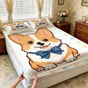 3Pcs Cute Cartoon Animal Print Fitted Sheet Set, Multiple Styles, Soft, Comfortable, Breathable and Skin-Friendly, Bedding Suitable for Bedroom, Suitable for All People, Ideal Gift Choice (No Filler, No Pillow Insert)