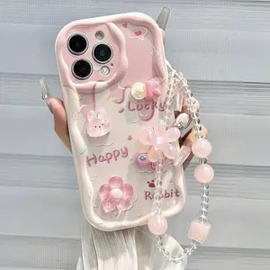 Apple Daisy Teddy BearCartoon Bear Holographic FloralChain Swirl Print Protective Cover IPhone15, 15 Pro Max, 13, 14, 11, 12, XS, XR,7/8, 7/8 Plus Soft Phone Case Accessories