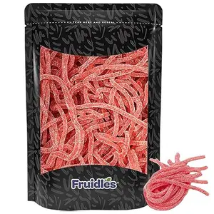 Fruidles String Licorice Laces, Long Candy Straws, Soft Chewy, Shoestring Candies, Gelatin-Free, Party Favor (Sour Red Strawberry, 1 Pound)