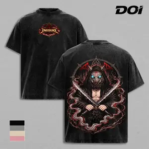 Inosuke Hashibira Demon Slayer Vintage Washed Graphic Tee, Boar Mask Warrior Design, Dual Blade Anime Illustration, Dark Aesthetic Manga Style, Unisex Heavyweight Cotton Streetwear, Gift for Demon Slayer Fans