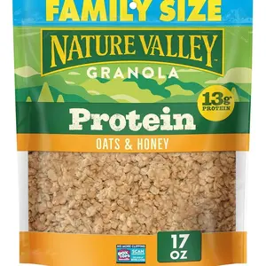 Nature Valley Protein Granola, Oats and Honey Granola, Resealable Snack Pouch, Family Size, 17 oz