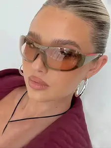 Y2K Surround Style Fashion Sunglasses, Trendy Shades, Uv400 Lens for Summer Beach Vacations, Metal Frame, Elegant Design for Outdoor Travel