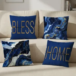 4pcs Blue Marble Velvet Pillow Covers, Soft Peach Velvet Cushion Cases, Elegant Home Decor Accessories, Durable & Stylish Design