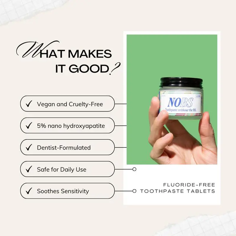 NOBS Toothpaste Tablets - Nano Hydroxyapatite, Fluoride Free, Plastic Free, Eco & Travel Friendly - Remineralize with NHA