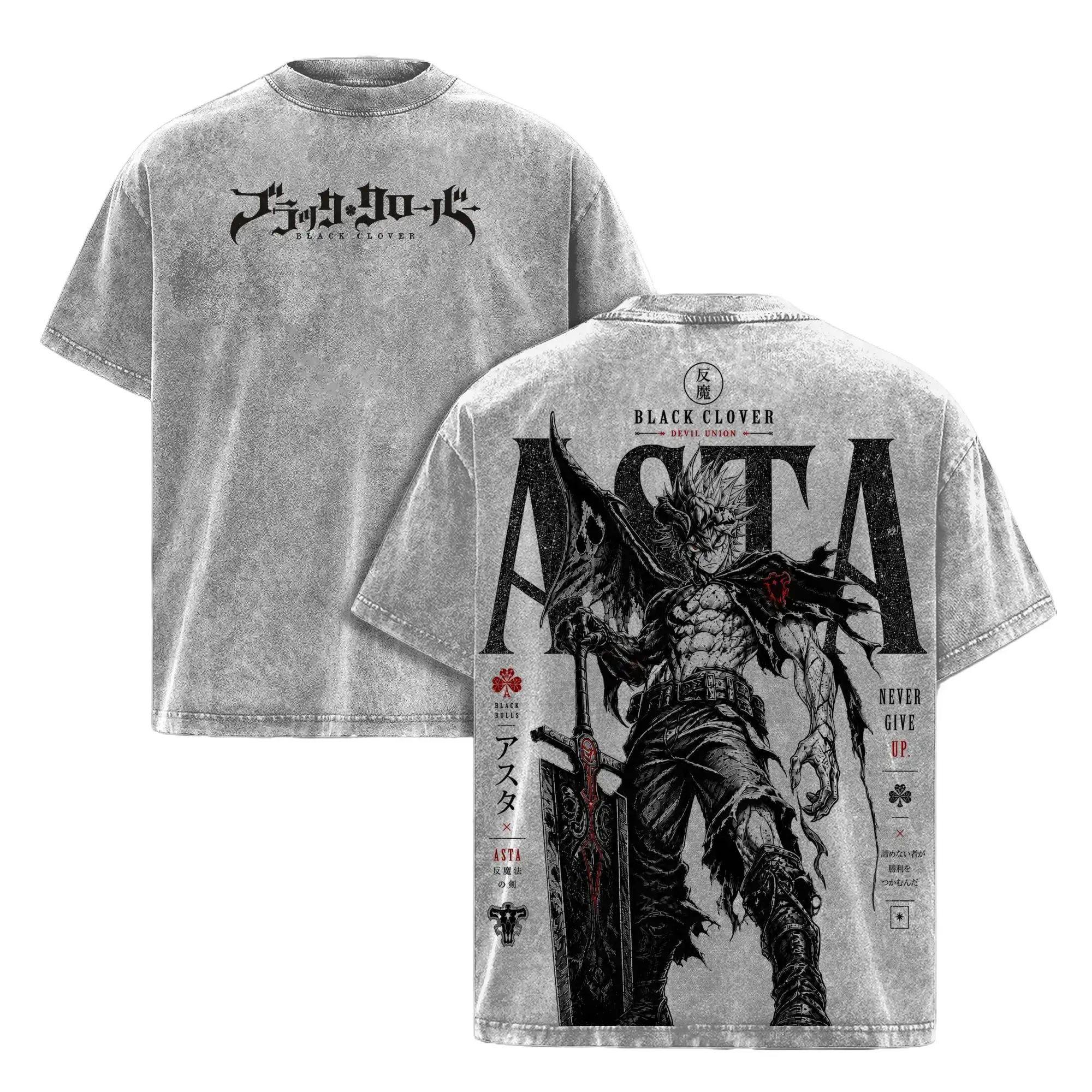 Asta Black Clover  Devil Union Anime Graphic Tee, Back Print Vintage 90s Anime , Graphic Tees,Black Clover , Unisex Cotton Distressed Tee,   Fashion Graphic Tee humorous  men jesus tshirt alligator alcatraz  trendy streetwear shirt