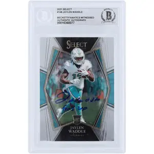 Jaylen Waddle Miami Dolphins Autographed 2021 Panini Select Premier Level #148 Beckett Fanatics Witnessed Authenticated Rookie Card with "Fins Up" Inscription - Fanatics Authentic Certified