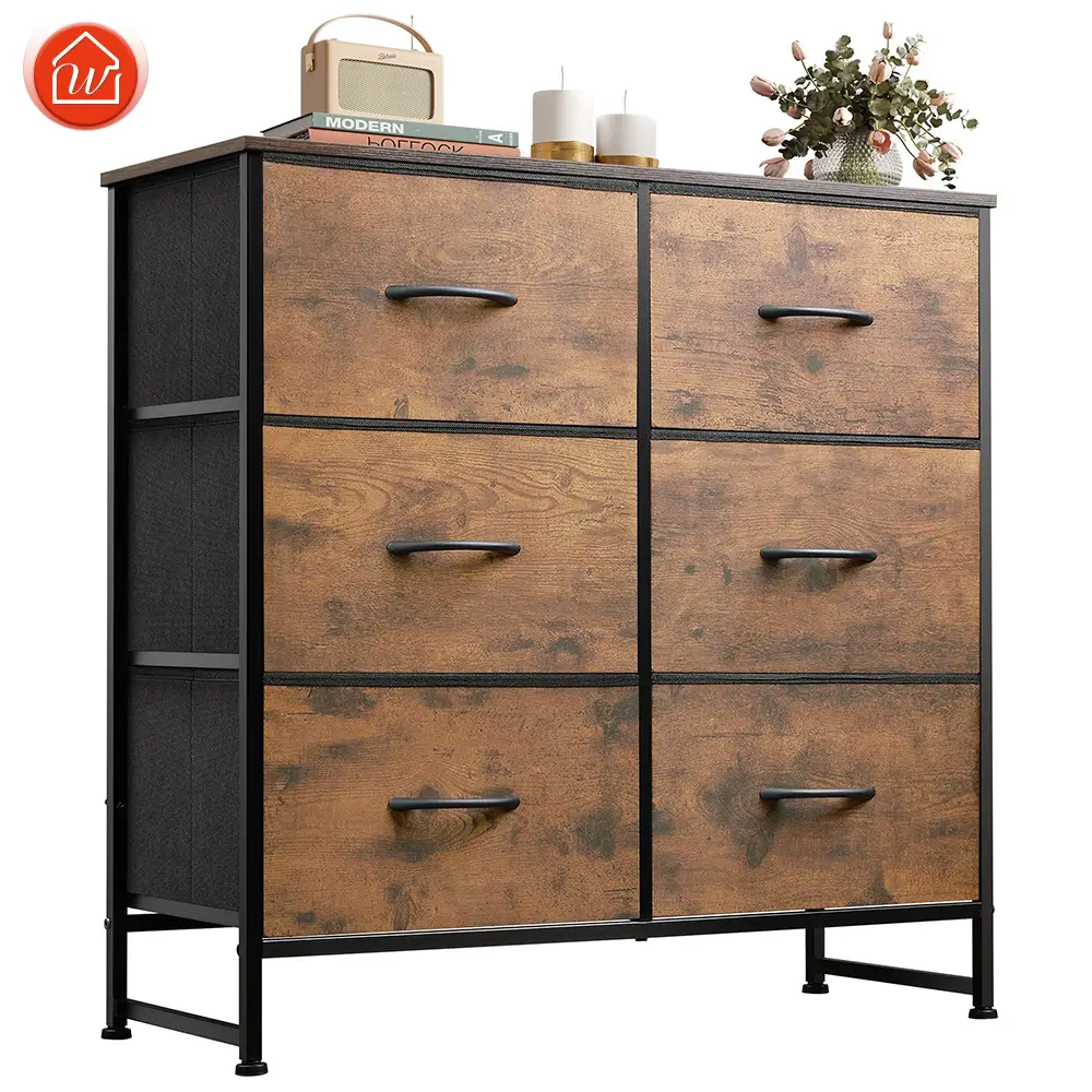 WLIVE Fabric Dresser for Bedroom, 6 Drawer Double Dresser, Storage Tower with Fabric Bins, Chest of Drawers for Closet, Living Room, Hallway,