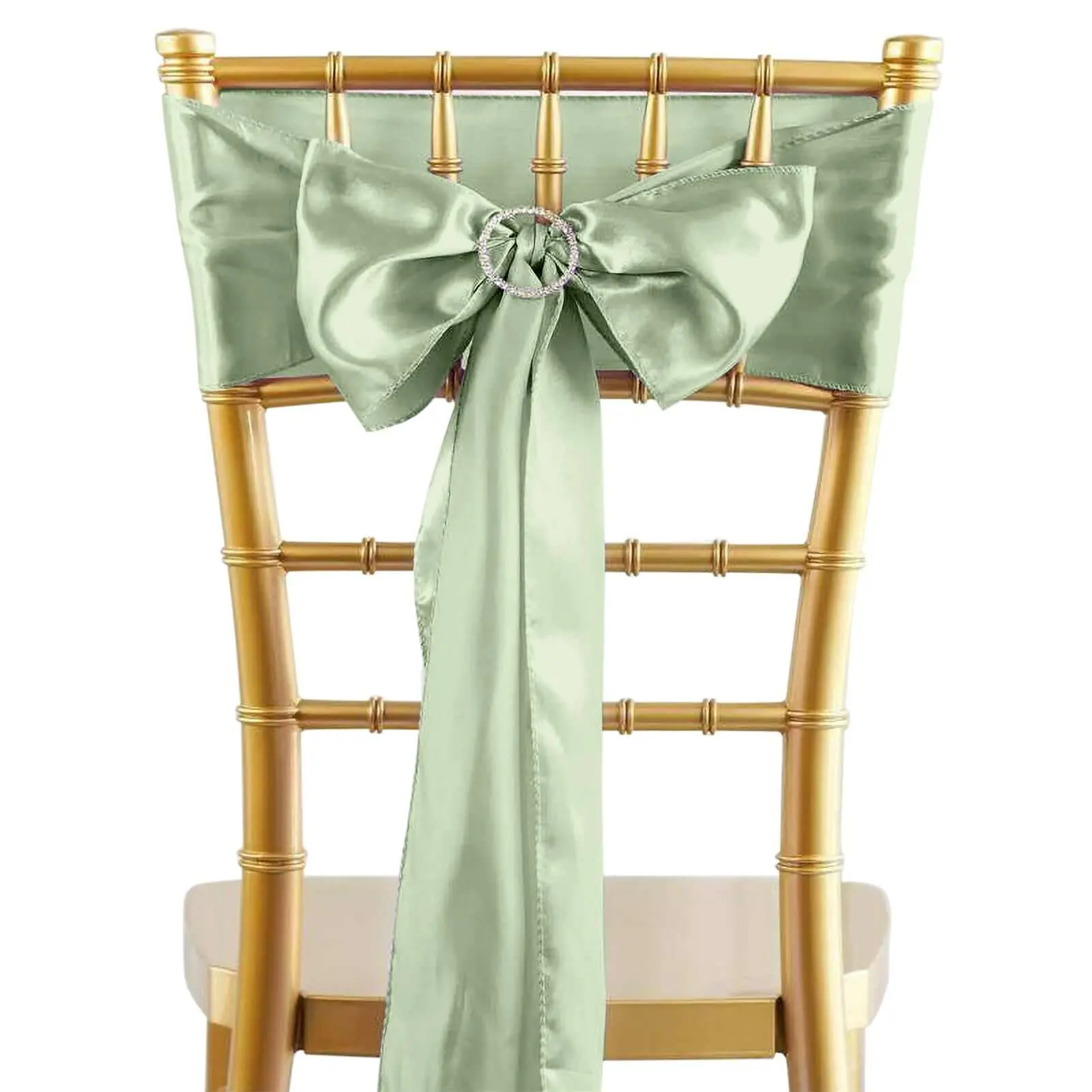 5-Pack Sage Green Satin Chair Cover Sashes - Durable, Shiny 6"x106" Chair Bows