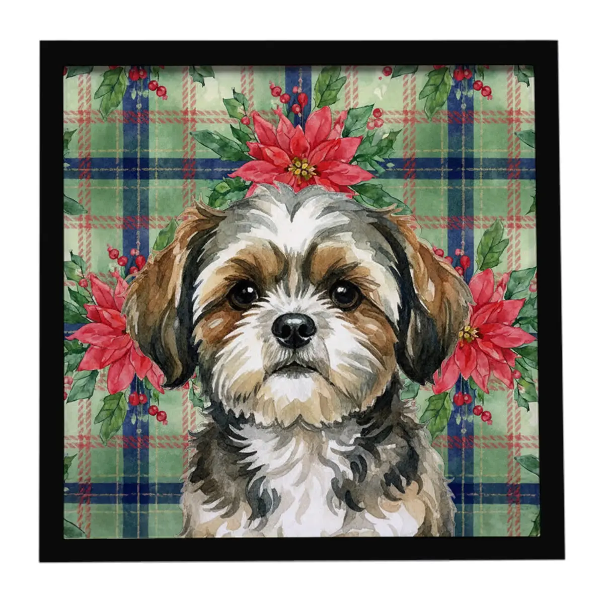 Carolines Treasures WDK8817MFP88 8x8 in. Lightweight Framed Aluminium Metal Photo Print, Artistic Brindle Shih Tzu & Christmas Poinsettia Design with Hanger, Home Decor Wall Decoration Gift, Light Weight