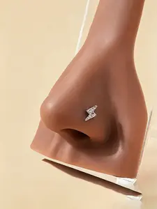 Lightning Bolt Nose Stud with Sparkling Artificial Gemstones, Simple Design Nose Ring, Fashionable Jewelry Accessory