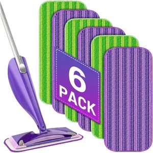 6 Pcs Reusable Mop Pads Compatible with Swiffer Wet Jet Mop- 6 Pack Wet Pads Refill Washable Microfiber Mop Pads Wet Dry Mopping Cloths Replacements for Swiffer Wetjet 12" Mop All Purpose Floor Cleaning
