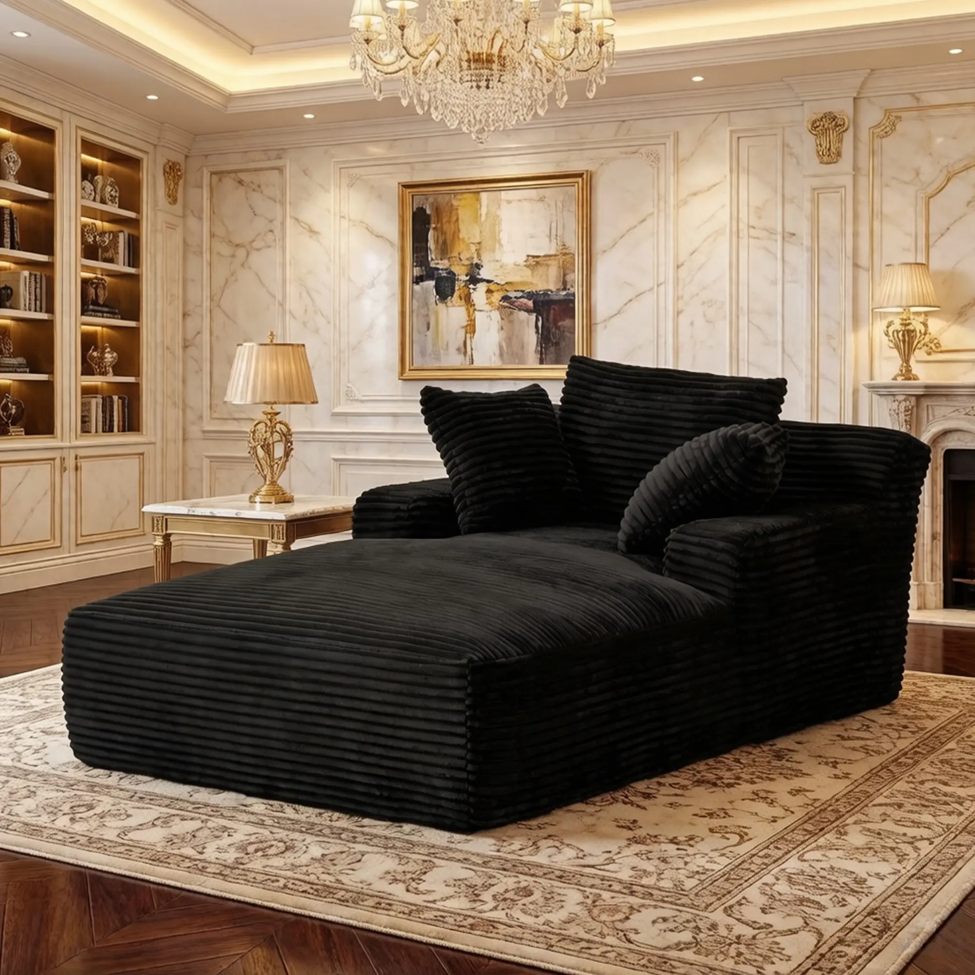Oversized Chaise Lounge Chair Indoor, 78.7" Extra Deep Boneless Corduroy Lounge Couch Bed with 2 Pillows, Single Seat Reading Chairs for Living Room,Bedroom,Apartment,No Assembly Required