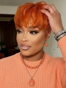 10 Inch Short Pixie Cut Wig Human Hair, Natural Looking Wigs, Glueless Wig with Bangs, Stylist Friendly Wig, Fashionable Blonde Color for Women