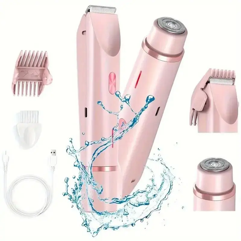 2-in-1 Cordless Trimmer and Electric Shaver for a Painless Trim and Smooth Shave, Rechargeable and IPX7 Waterproof for Wet and Dry Use on Face, Body, and Bikini Line , Shaver For Women