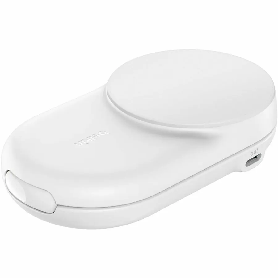 Belkin 25W Folding Magnetic Qi2 Charger - 2-in-1 Wireless Charging Pad with USB-C Port, for Cellphone, AirPods & Electronic Mobile Devices (White)